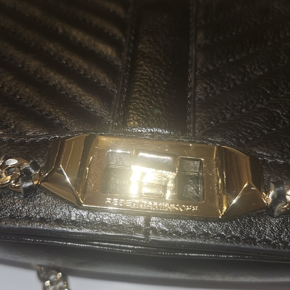 Rebecca Minkoff Love Crossbody Bag Black Chevron Quilted Leather with Gold Chain - Picture 7 of 16